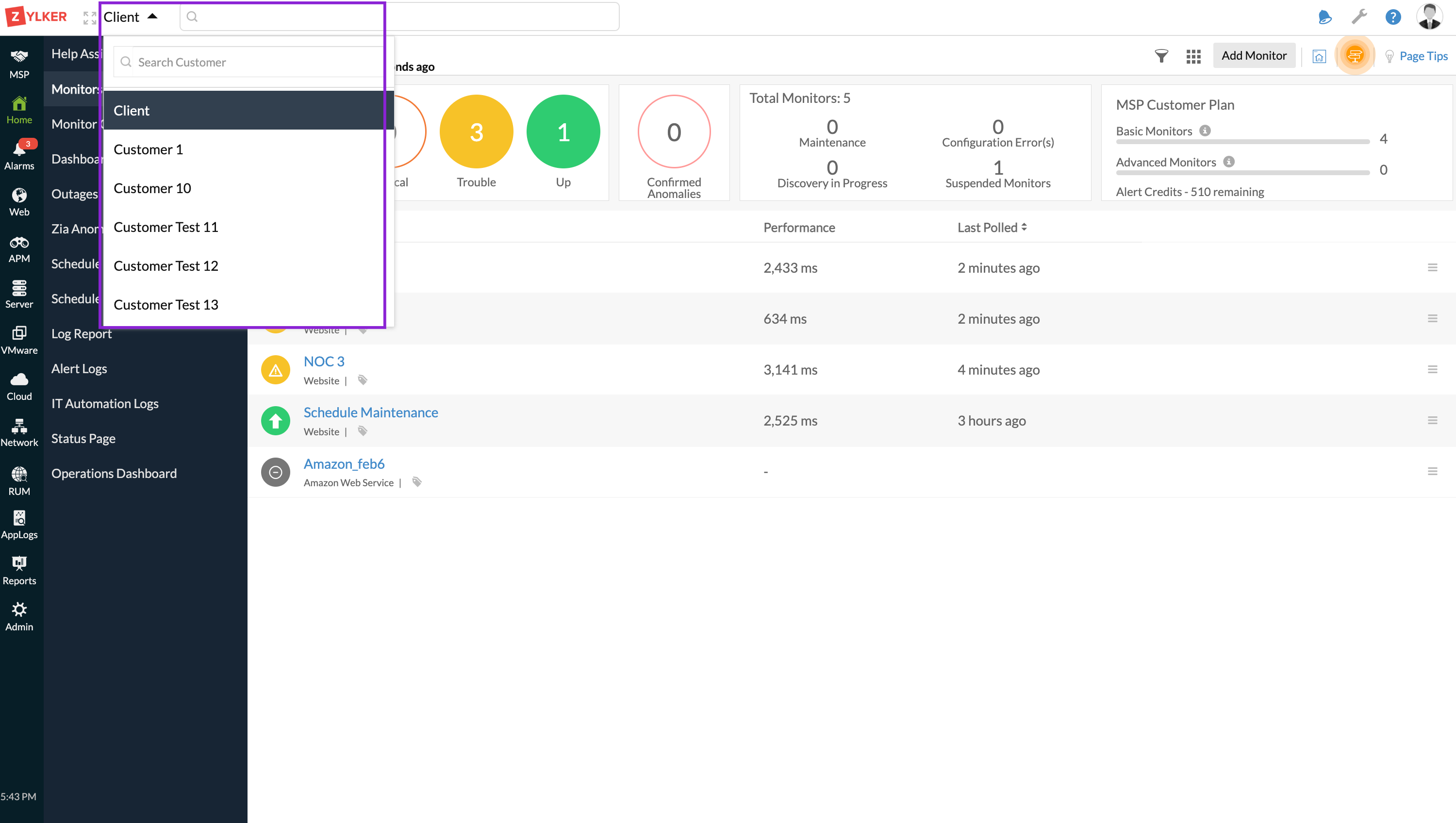 MSP Customer Filter Search MSP Customer Filter Search